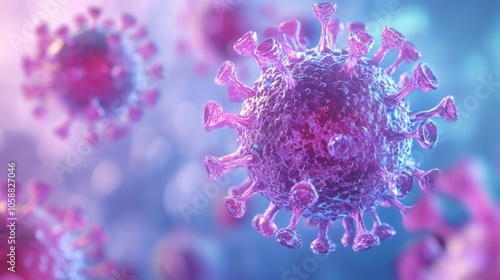 Detailed depiction of a cytomegalovirus molecule Medical research in virology within a laboratory setting showcasing advanced scientific techniques