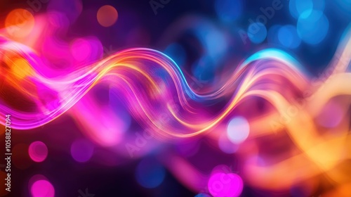 Vibrant flowing lines of colorful light against a dark abstract backdrop