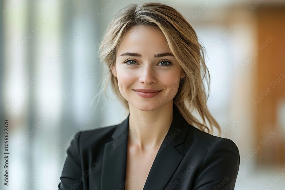 Smiling Businesswoman in Black Blazer with Confident Expression2 Smiling Businesswoman in Black Blazer with Confident Expression2