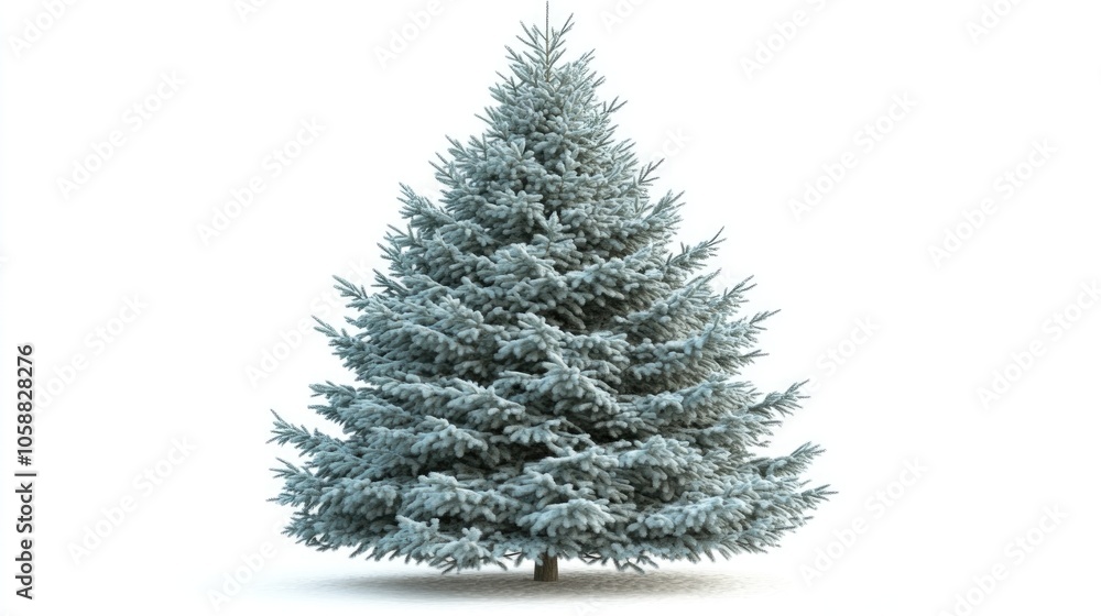 Blue spruce tree in a frontal view isolated against a white backdrop Blue spruce tree in a frontal view isolated against a white backdrop