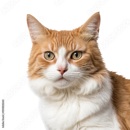 Yellow Eyes Cat PNG, Close-Up Portrait of an Orange Tabby Cat with Intense Yellow Eyes on PNG Background