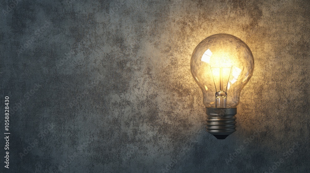 Creative idea and light bulb illustration against a textured cement wall backdrop Creative idea and light bulb illustration against a textured cement wall backdrop