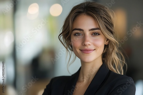 Wallpaper Mural Smiling Businesswoman in Black Blazer with Modern Hairstyle Torontodigital.ca