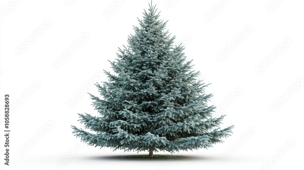 Fototapeta premium Blue spruce tree in a frontal view isolated against a white backdrop