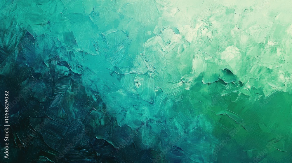 Abstract expressionist painting featuring a textured background with bold strokes and a gradient blending emerald green and ocean blue Abstract expressionist painting featuring a textured background with bold strokes and a gradient blending emerald green and ocean blue