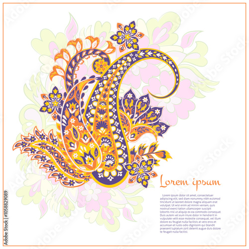 Vector paisley pattern. Vintage flowers Decorative ornament card, invitation, web design