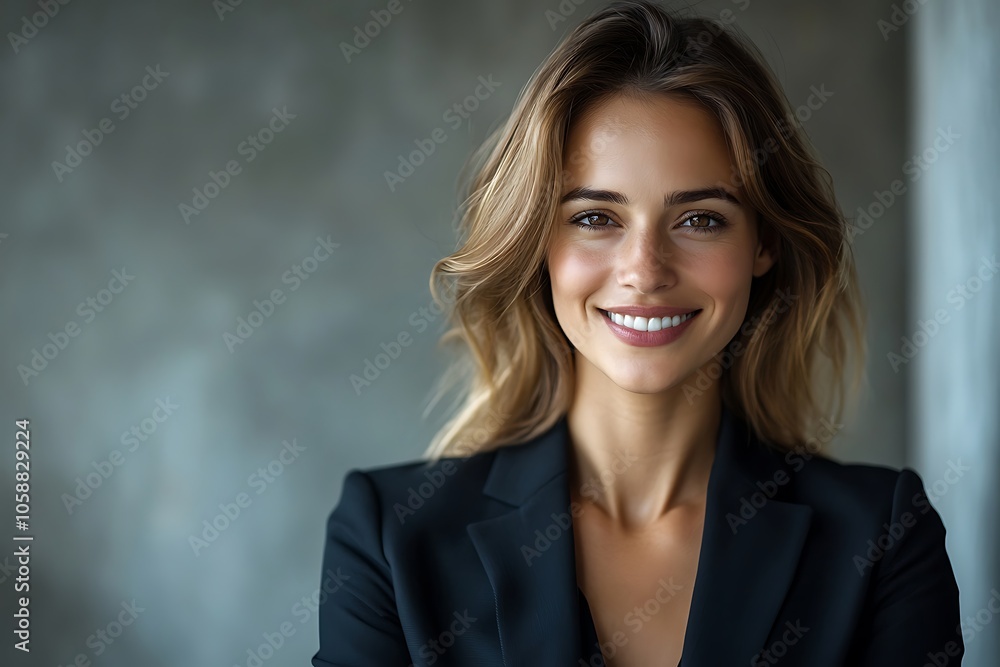 Smiling Businesswoman in Black Blazer, Brown Eyes - Office Headshot Smiling Businesswoman in Black Blazer, Brown Eyes - Office Headshot