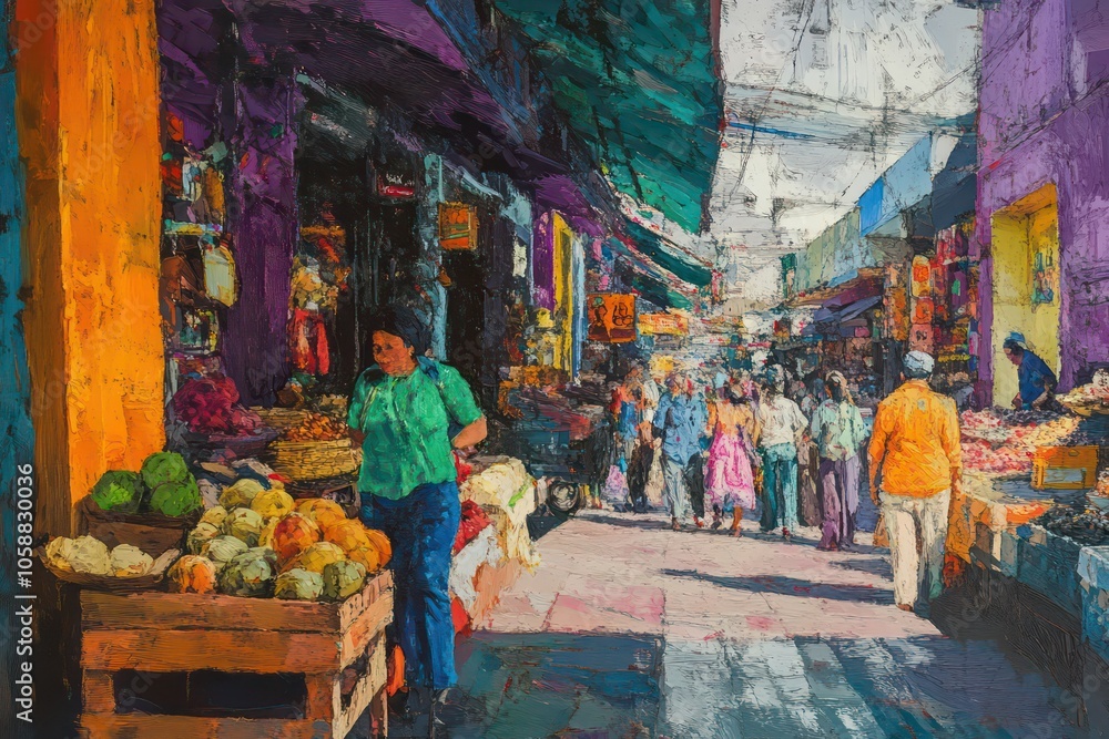 Fototapeta premium A colorful Mexican marketplace bustling with activity