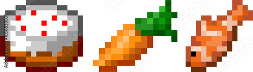 Food, pie, carrot, fish, vector, icon, illustration, symbol, 8 bit, food, pack, for games, vector illustration, 10EPS
