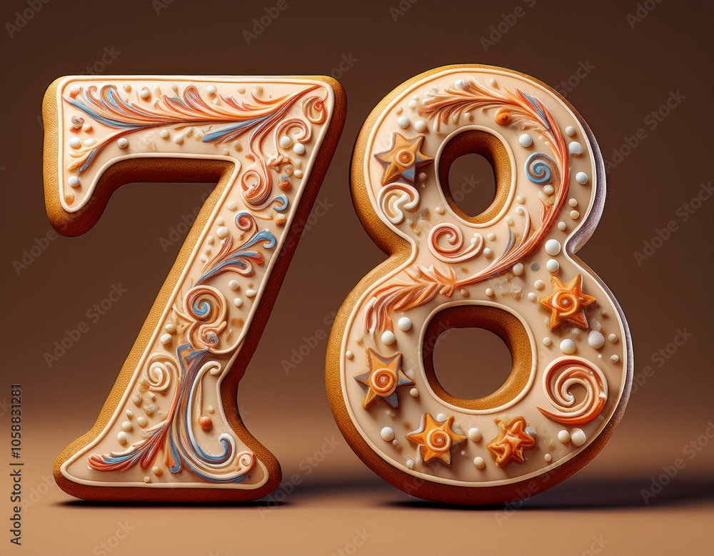 Decorated cookie, number 78, image for birthday or anniversary celebration Decorated cookie, number 78, image for birthday or anniversary celebration