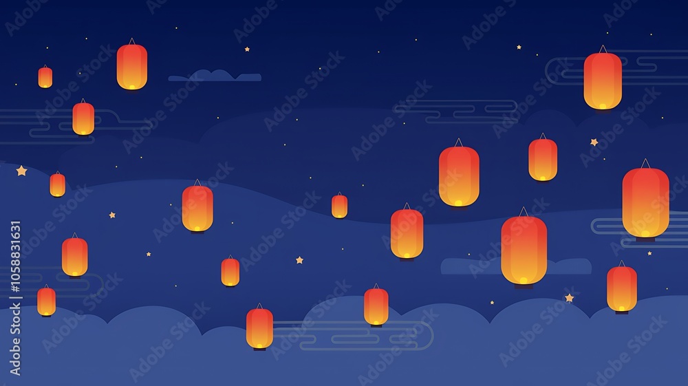 Illuminated Sky Lanterns Floating in the Night Illuminated Sky Lanterns Floating in the Night