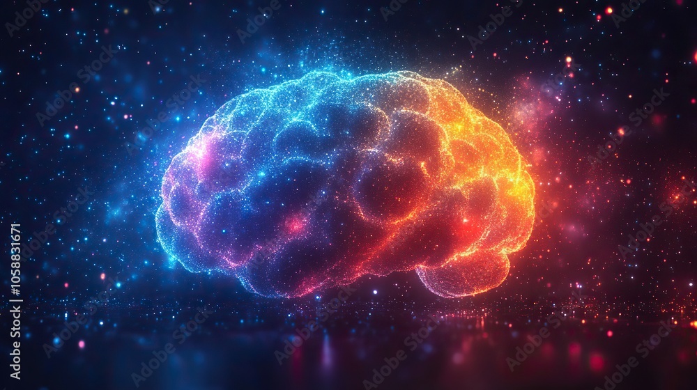 Pixel brain cloud with colorful flashes representing social impact Pixel brain cloud with colorful flashes representing social impact