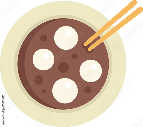 Simple illustration of a bowl of tangyuan soup with chopsticks resting on top, representing chinese cuisine and cultural traditions