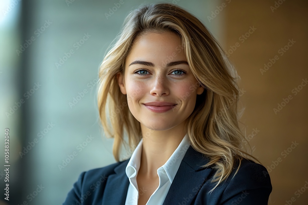 Smiling Businesswoman in Blazer with Blonde Hair Smiling Businesswoman in Blazer with Blonde Hair