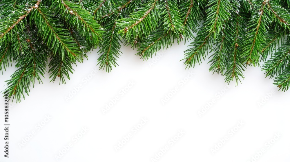 Christmas desk flat lay backdrop with ample copy space. A beautifully decorated fir branch creates a charming border against a white background, viewed from above. Christmas desk flat lay backdrop with ample copy space. A beautifully decorated fir branch creates a charming border against a white background, viewed from above.