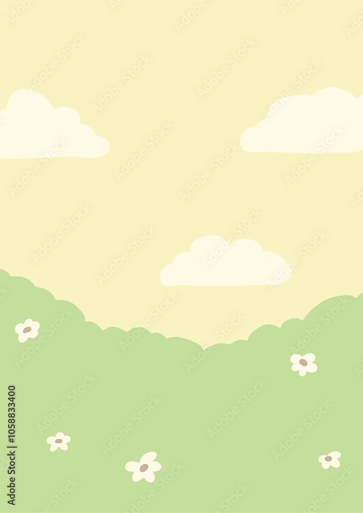 Fototapeta premium yellow sky and green grass background