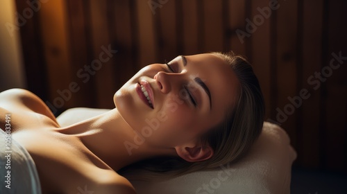 wellness woman lying on massage table relaxed photo