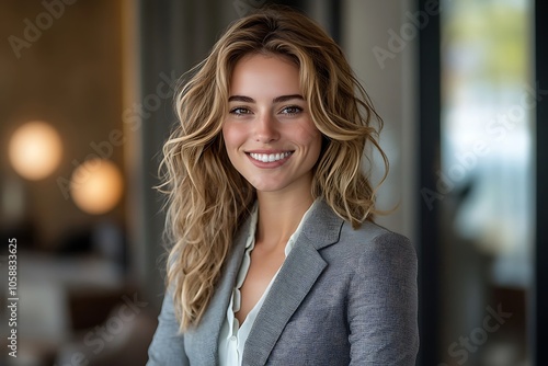 Smiling Businesswoman in Gray Blazer - Corporate Headshot Portrait