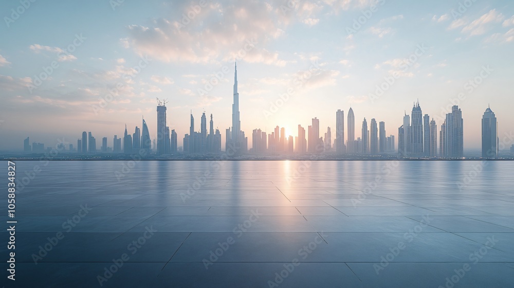 Urban Center in Manhattan and Dubai Featuring Pathways, Parking, and Road for Automotive Advertising Urban Center in Manhattan and Dubai Featuring Pathways, Parking, and Road for Automotive Advertising