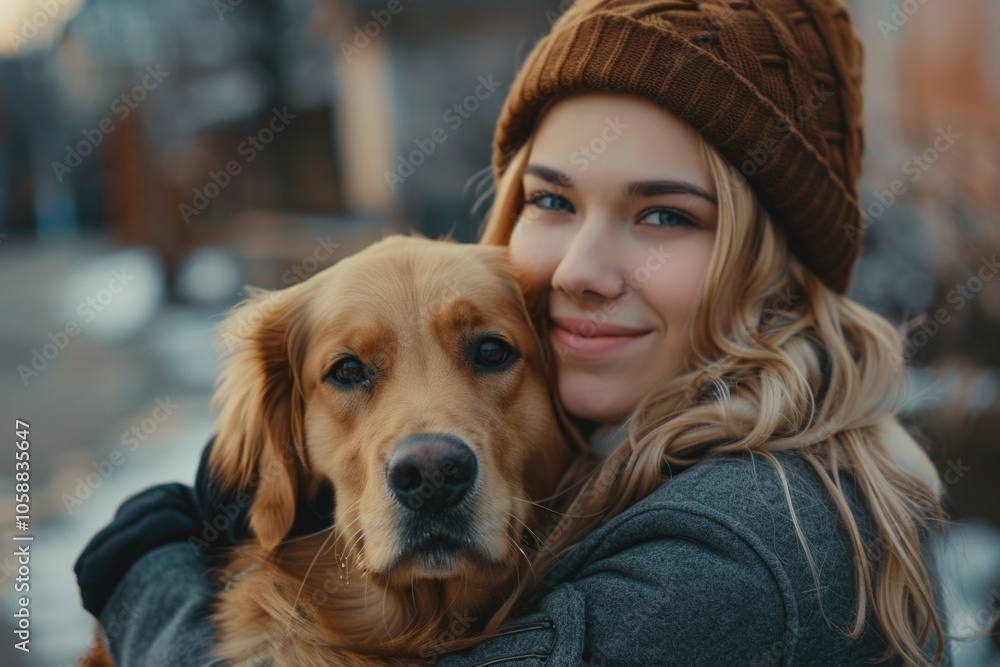 People With Dog. Beautiful Caucasian Woman with Cute Dog Enjoying Friendship People With Dog. Beautiful Caucasian Woman with Cute Dog Enjoying Friendship