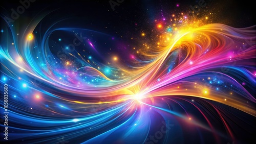 Abstract Background with Colorful Glowing Light Streaks and Swirls on Black Background for Surreal Photography