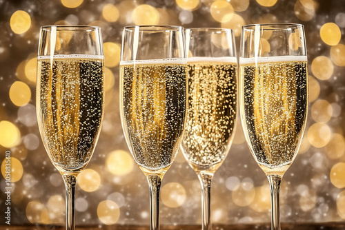 Celebratory Champagne Toast with Golden Bokeh Background