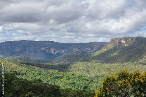 vista das serras na cidade de Alto Paraiso de Goiás, região da Chapada dos Veadeiros, Estado de Goiás, Brasil photo