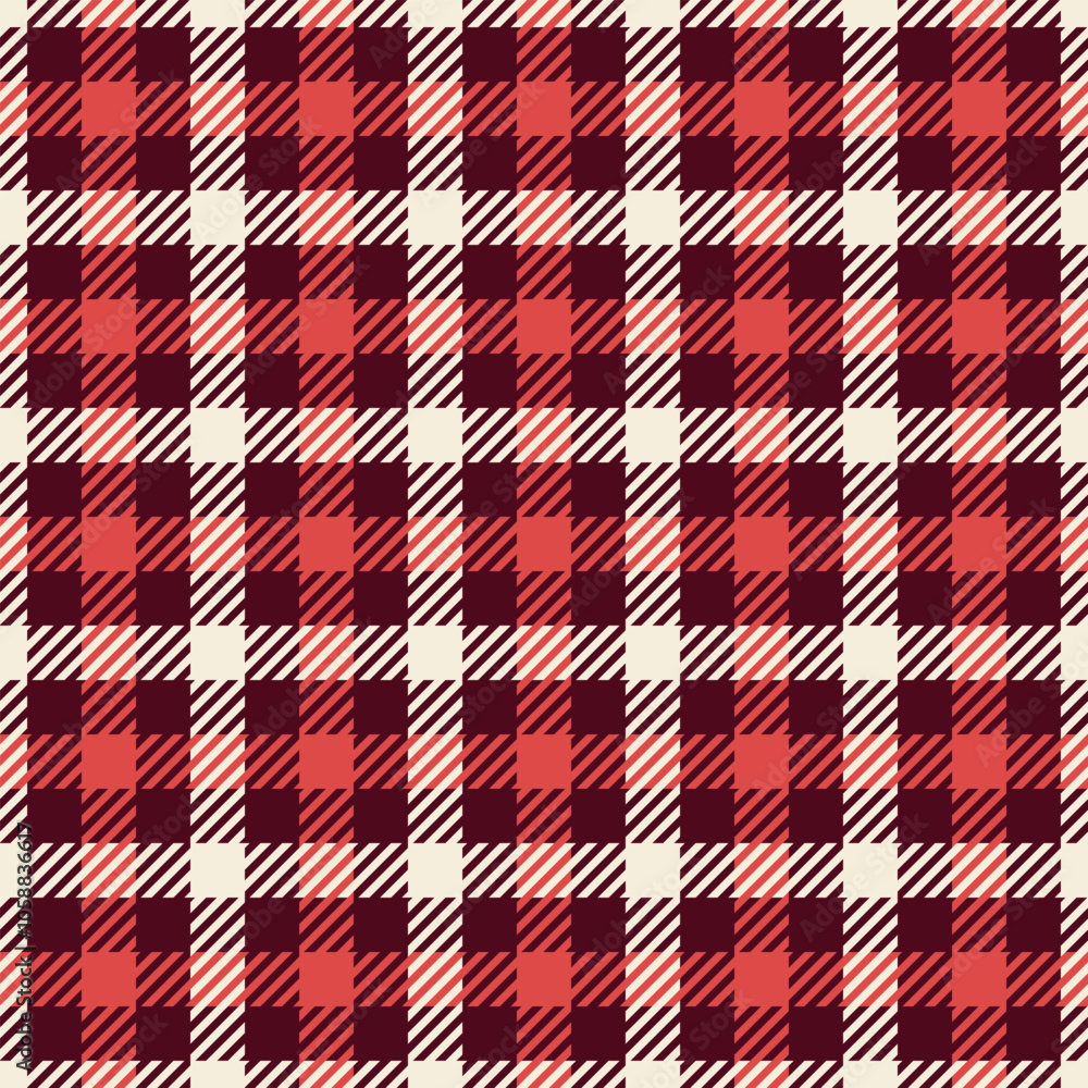 Service seamless background plaid, luxury check texture fabric. Folk vector textile pattern tartan in red and antique white colors. Service seamless background plaid, luxury check texture fabric. Folk vector textile pattern tartan in red and antique white colors.