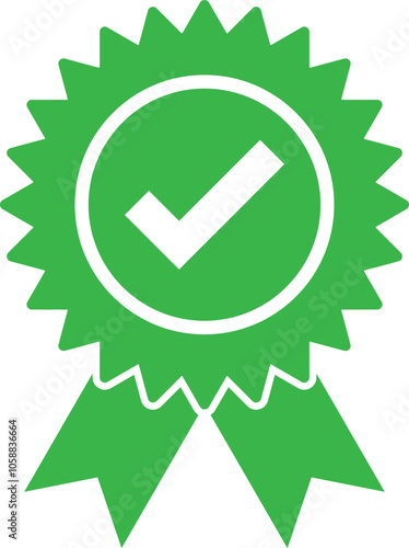 Green approved medal icon . Certified medal symbol icon . Green quality guarantee icon vector