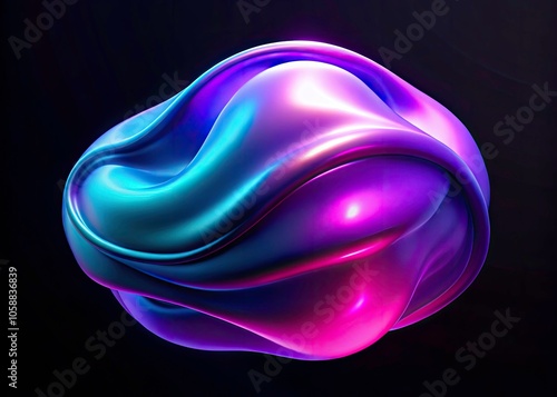 Abstract Liquid Blob Shape with Vibrant Purple and Blue Gradients on Black Background