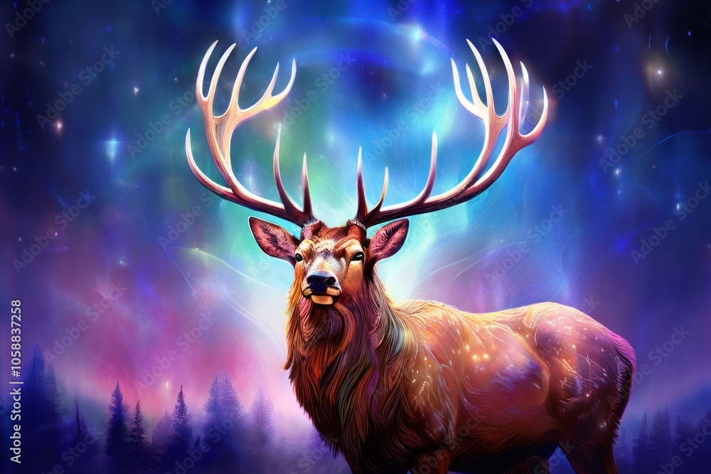 elk with holographic celestial background the elk is shown with elk with holographic celestial background the elk is shown with