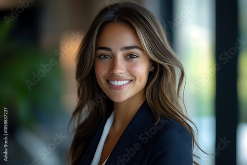 Smiling Businesswoman in Suit, Professional Headshot with Natural Makeup