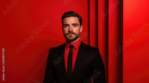 bold person on red background photo