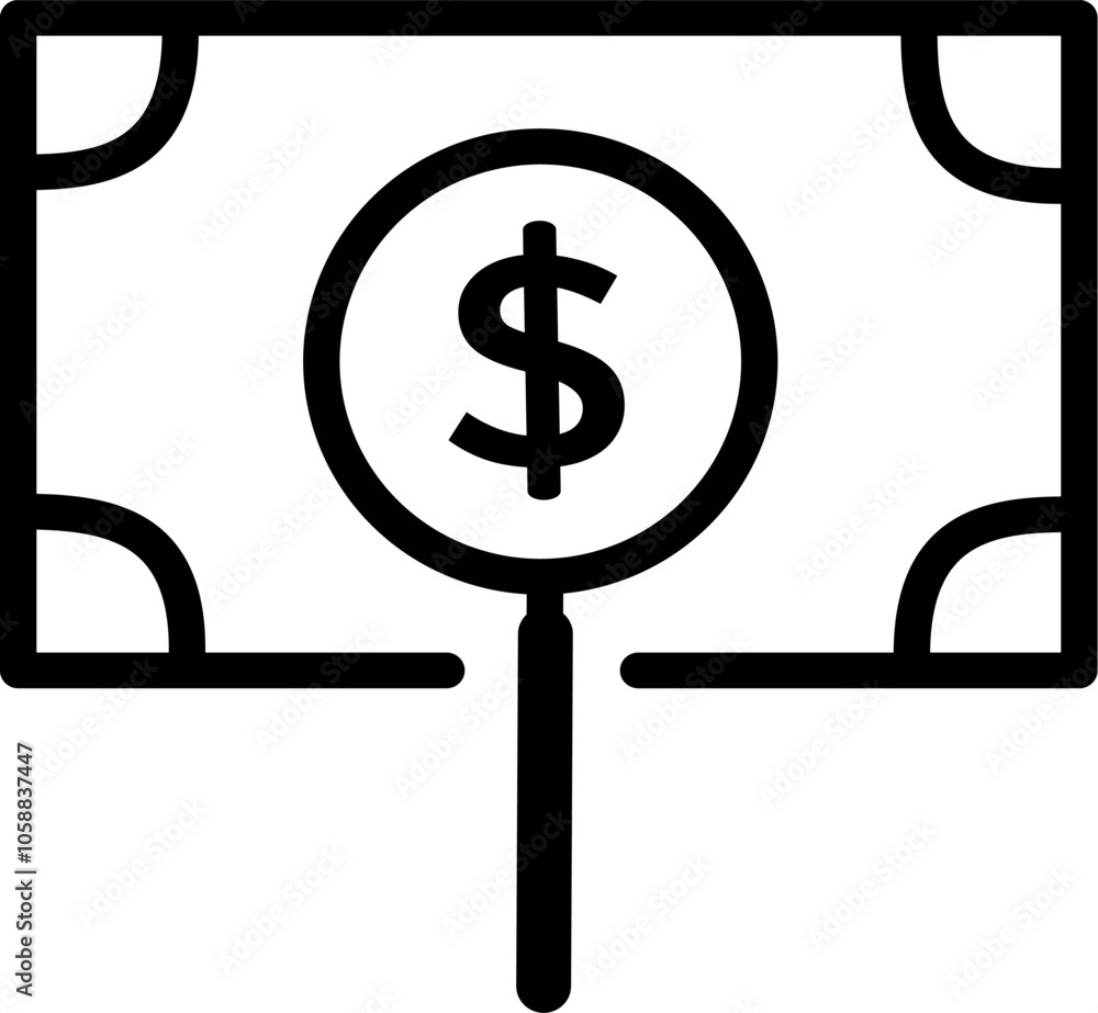Money search icon. Magnifier dollar vector icon. Replaceable vector design. Money search icon. Magnifier dollar vector icon. Replaceable vector design.