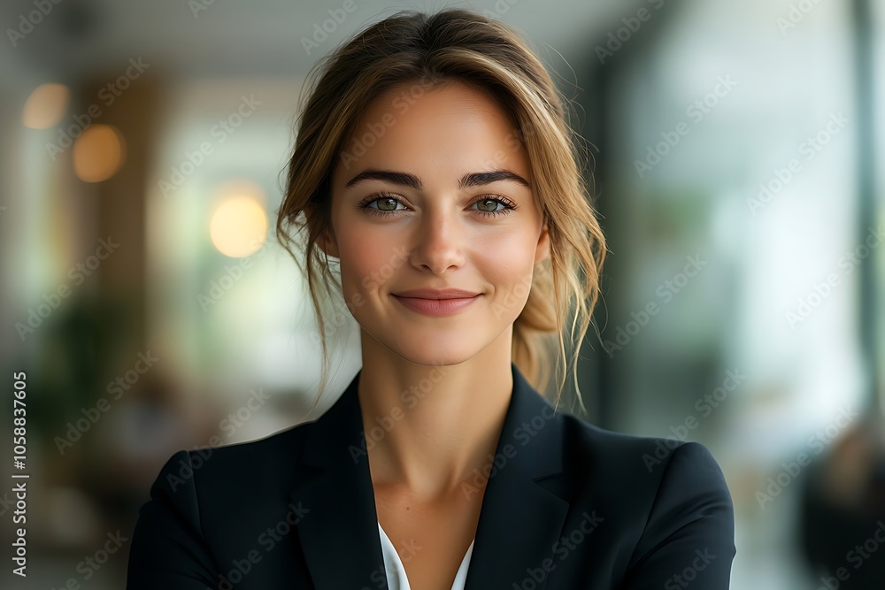 Smiling Businesswoman in White Shirt and Black Blazer Smiling Businesswoman in White Shirt and Black Blazer