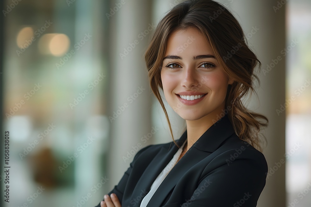 Smiling Businesswoman Leader in Black Jacket Office Headshot Smiling Businesswoman Leader in Black Jacket Office Headshot