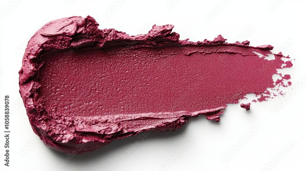 Fototapeta premium luxurious matte pink lipstick swatch elegantly smeared across a pristine white background, showcasing the rich texture and vibrant color in a stylish composition