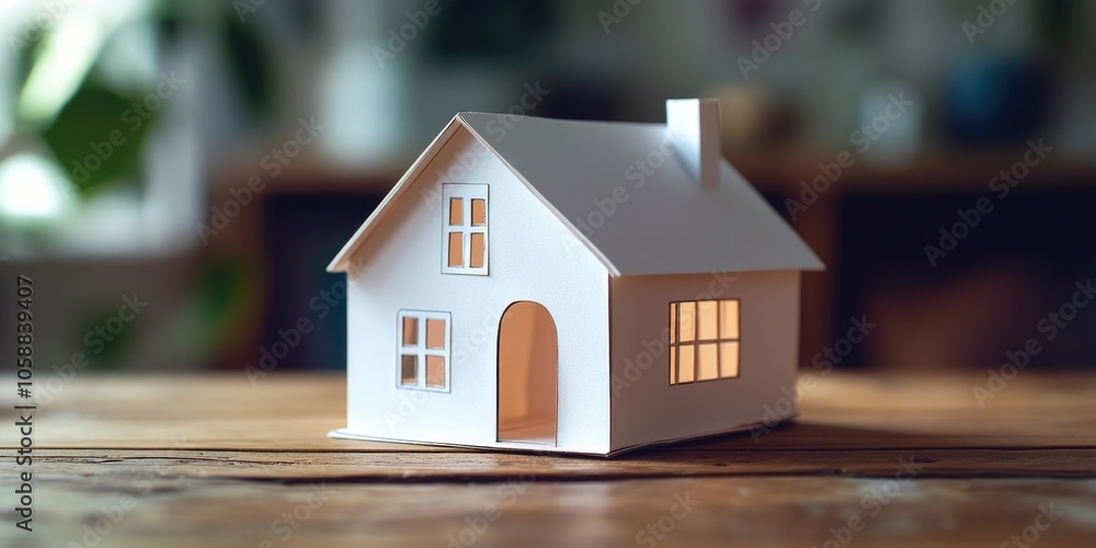 Paper House on Wooden Table Paper House on Wooden Table