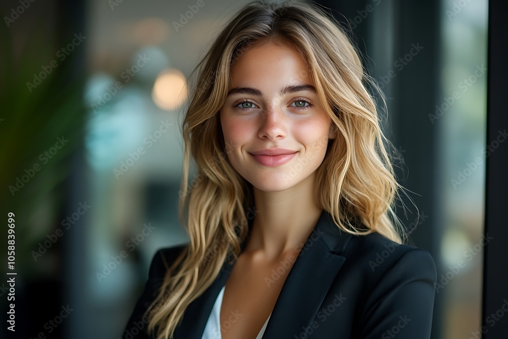 Smiling Businesswoman Portrait in Natural Light with Blurred Background Smiling Businesswoman Portrait in Natural Light with Blurred Background