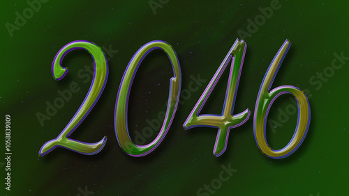 3D green with blue border design of number 2046 on green background.