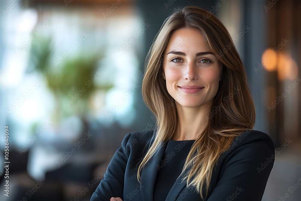 Smiling Businesswoman Portrait, Modern Workplace, Natural Light Smiling Businesswoman Portrait, Modern Workplace, Natural Light