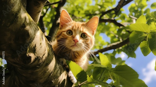 fluffy cat in tree photo