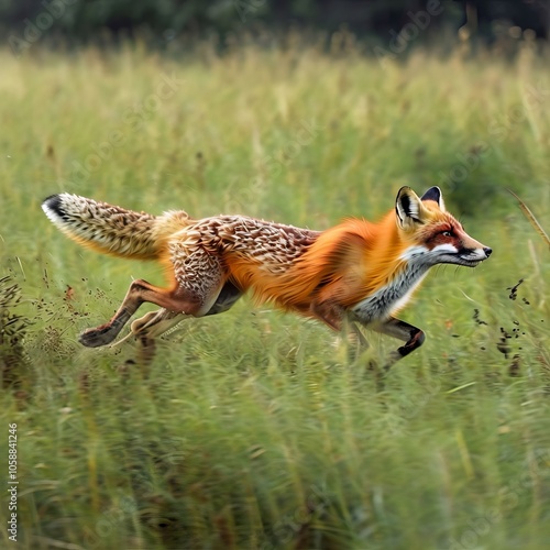  foxs swift chase capture a fox chasing prey through tall grass photo