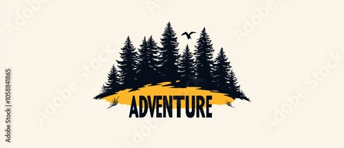 Adventure logo featuring pine trees and a bold wordmark, perfect for outdoor and exploration themes. photo