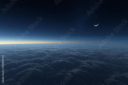 Nachthimmel mit Wolken und einem schmalen Mond

 photo