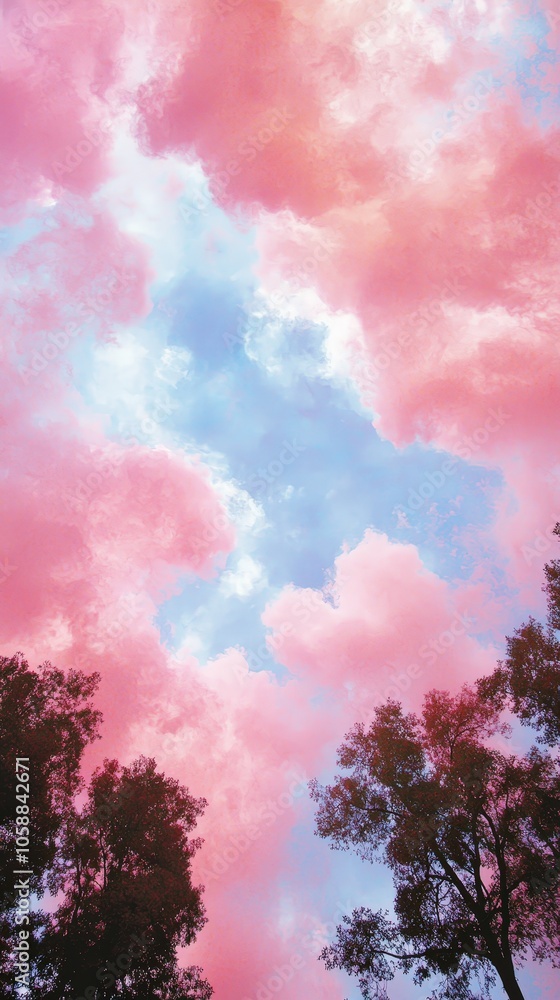 Pink and Blue Dreamy Sky with Silhouette Trees Pink and Blue Dreamy Sky with Silhouette Trees