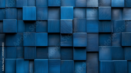 Fototapeta Naklejka Na Ścianę i Meble -  
Abstract geometric navy blue 3d texture wall with squares and square cubes background banner illustration, textured wallpaper