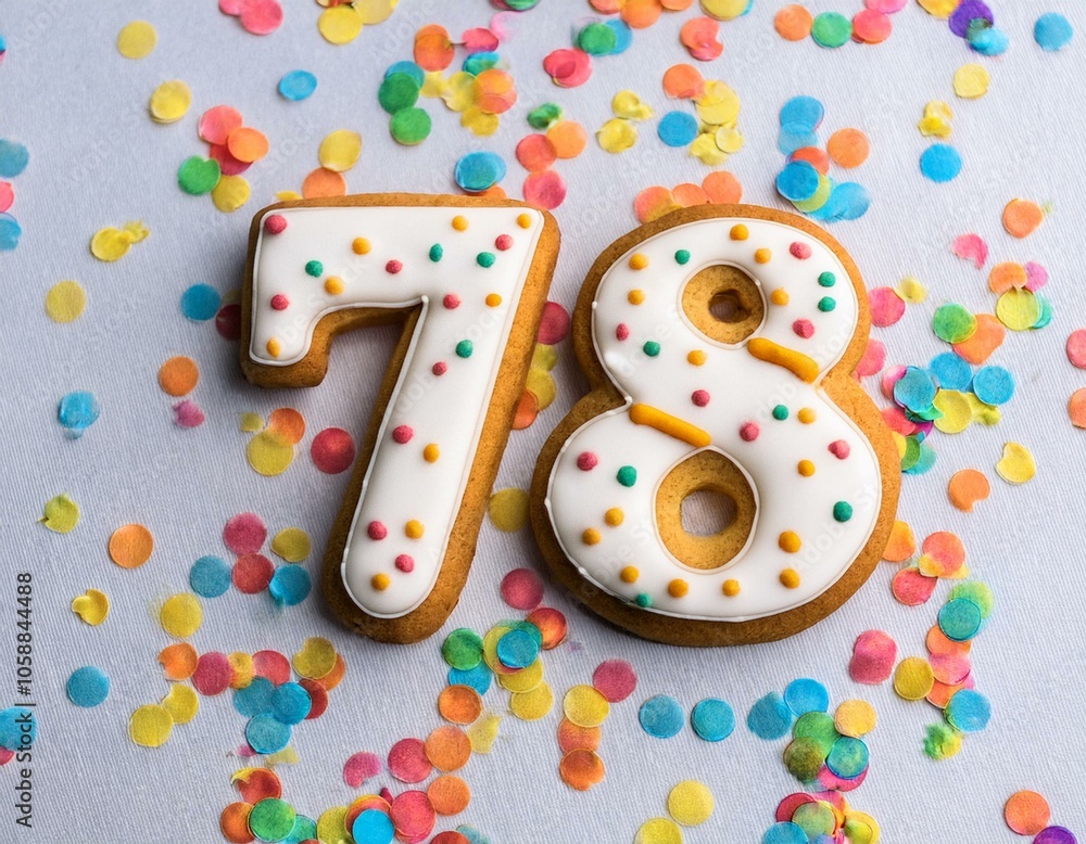 Decorated cookie, number 78, image for birthday or anniversary celebration Decorated cookie, number 78, image for birthday or anniversary celebration