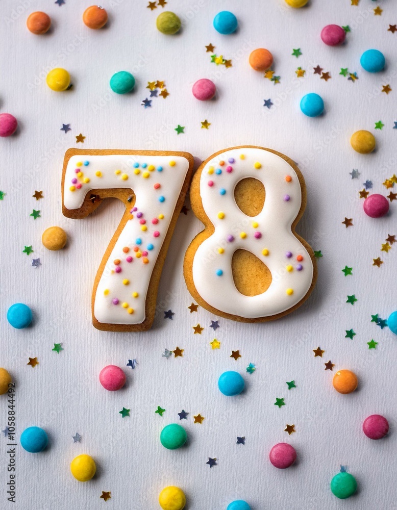 Decorated cookie, number 78, image for birthday or anniversary celebration Decorated cookie, number 78, image for birthday or anniversary celebration