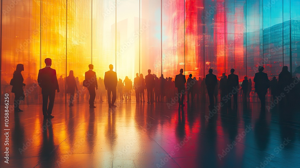 Silhouettes of businesspeople standing before crowd, used conceptually for human resources or diversity Silhouettes of businesspeople standing before crowd, used conceptually for human resources or diversity